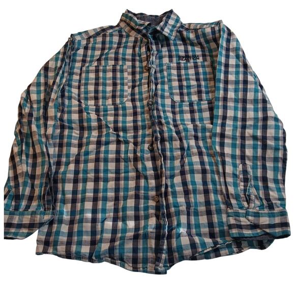 Kenneth Cole Reaction Boys Blue/Green Button Down Long Sleeve Plaid Shirt - XL - Picture 2 of 3